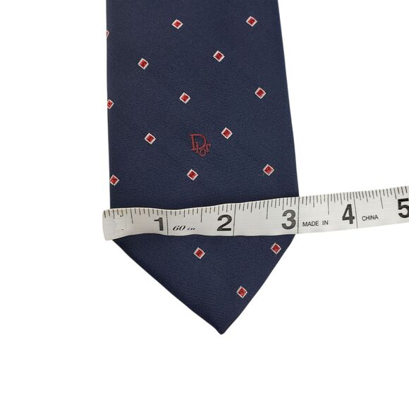 Vintage Christian Dior Silk Polyester Neck Tie Polka Dot Geometric Preppy - Picture 7 of 16